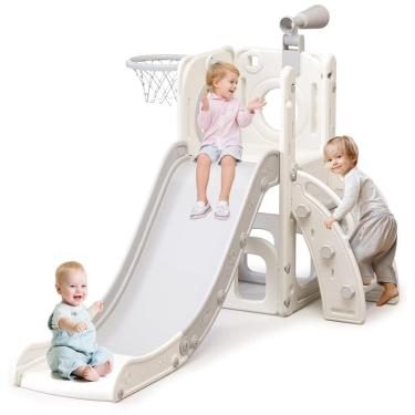 Imagem de Escorregador 7 em 1 YUYUE para Bebês de 1-3 anos, Escorregador Extra Longo com Cesta de Basquete, Playground Independente para Crianças,