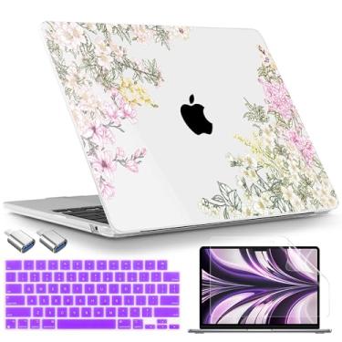 Imagem de TWOLSKOO Compatível com capa M4 MacBook Air 34.5 cm versão 2025-2022 M4 A3240 M3 A3113 M2 A2681, capa rígida de plástico, capa de teclado, adaptador tipo C e protetor de tela, Mobilnoe