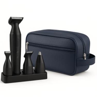 Imagem de kit Necessaire masculina Aparador de limpeza 4 em 1 Aparador de Pelos Nariz Ouvido Barba Sobrancelha Portátil e Compacto para Viagem (AZUL)