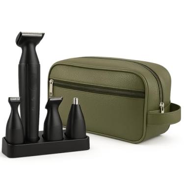 Imagem de kit Necessaire masculina Aparador de limpeza 4 em 1 Aparador de Pelos Nariz Ouvido Barba Sobrancelha Portátil e Compacto para Viagem (VERDE MILITAR)