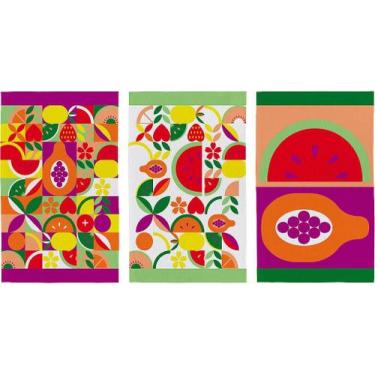 Imagem de Pano de Prato Copa Teka Primore Atoalhado Frutas (kit com 3 unidades)