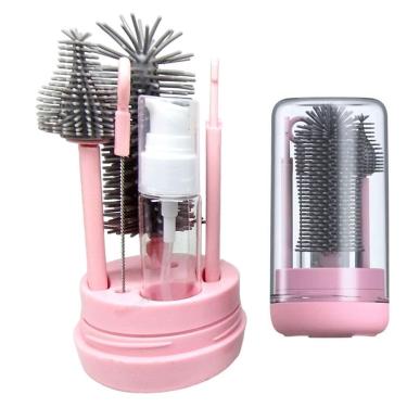 Imagem de Kit Escova de Limpeza 4 em 1 Mamadeira Garrafa Copo Bebe Criança Limpeza Higiene Bolsa Passeio Viagem Mala