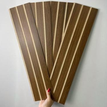 Imagem de 50 Placas Ripado MDF Painel Autocolante Revestimento de Parede 3d (Imbuia, 50 Placas)