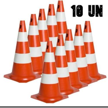 Imagem de Kit 10 cones de 50 cm em PVC rigido Laranja e Branco envio imediato - 