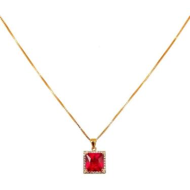 Imagem de Colar Prata 925 Banhada Em Ouro 18K - Pingente Quad Cor Rubí