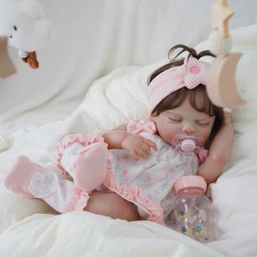Imagem de Bebê Reborn Boneca Silicone Brastoy 48cm Conjunto de Roupa Mamadeira C