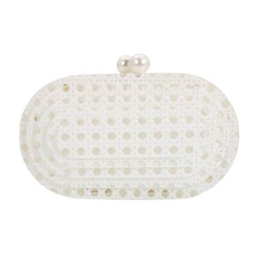 Imagem de Bolsa embreagem PENGZHI acrílico de vime tecida branca para mulheres