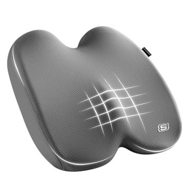 Imagem de Skechers Almofada de assento de espuma de memória, almofada de cadeira de escritório de tecido canelado para alívio da dor no cóccix, almofada de bumbum para cadeira de escritório, almofada de assento