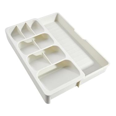 Imagem de Organizador de Talheres Utensílios Expansível 9 Divisórias Ajustável Fácil Limpeza Antibactéria Ideal para Gavetas de Cozinha Cinza ou Branco (Branco)
