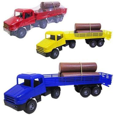 Imagem de Caminhao carreta com toras roda livre colors 48x9,5cm - Pica pau