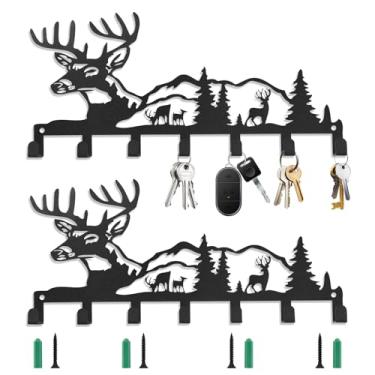 Imagem de 2 peças de porta-chaves organizador de chaves de metal, suporte de parede, organizador de pano decorativo com 7 ganchos multiuso para corredor, entrada, escritório, cozinha