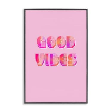Imagem de Stupell Industries Pink & Orange Retro Good Vibes Design de arte giclée emoldurado preto por Pooja Dave, 24 x 16