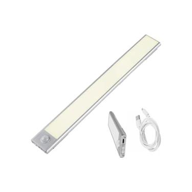 Imagem de Luminária LED Sensor Movimento Recarregável 40cm Luz Branca Neutra Armário Parede Teto Cozinha USB Instalação Magnética