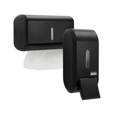 Imagem de Kit Toalheiro Médio + Dispenser Saboneteira Sabonete Líquido Gel 400ml Praticidade Higiene Economia Banheiros Lavabos Residencial Comérico Cozinha