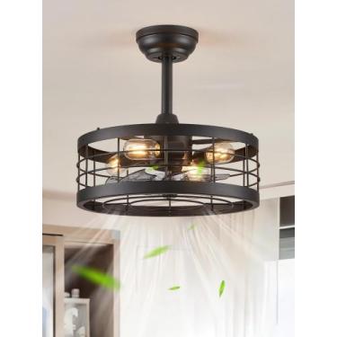 Imagem de Ventilador de teto LEDIARY 42 cm preto enjaulado com luz e controle re