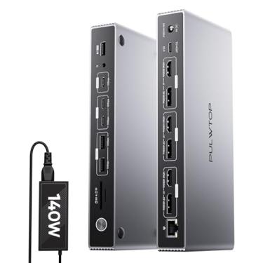 Imagem de Estação de ancoragem Displaylink, base PULWTOP USB C DisplayLink, monitores triplos para MacBook M1/M2/M3/M4 Windows, 8K/4K @60Hz Displaylink Dock com 3HDMI, 3 portas de exibição, PD 30W, USB A/C