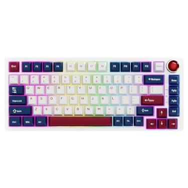 Imagem de BOYI YK82 Teclado mecânico de liga de alumínio, 75% RGB montado na junta BT5.0/2.4G/Tipo-C com fio Tri-Mode Hot-Swap programável PBT teclado para jogos com botão para MAC/Win (teclas PBT vermelho rubi