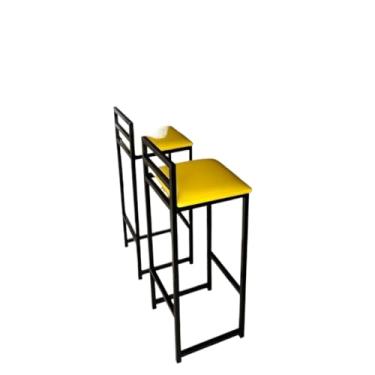 Imagem de Kit 2 Banqueta Alta Baixa Quadrada Estilo Industrial Banco Casa Balcão Cozinha Mesa(Amarelo,Alta (87cm))