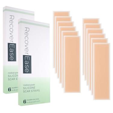 Imagem de RecoverEase - Tiras de silicone para cicatrizes – Pacote com 12 fitas de silicone de grau médico individualmente embaladas e reutilizáveis para mastectomia, cesariana, abdominoplastia, queimaduras e