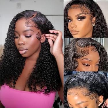 Imagem de Segsavor Peruca 4x4 Wear and Go Kinky Curly cabelo humano pré-cortado pré-cortado HD lace closure perucas para mulheres negras 180% densidade encaracolado perucas de cabelo humano (cor natural 50,8 cm