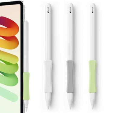 Imagem de ELETIUO Pacote com 3 alças ergonômicas de silicone compatíveis com Apple Pencil 2nd/USB-C/Pro, capa protetora macia, capa antiderrapante para iPad Pro 11/12.9 polegadas (branco + cinza + verde)