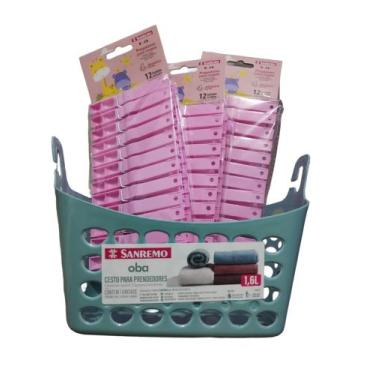 Imagem de kit 01 Cesto Para Roupa +36 Pregadores Plásticos Infantil, Para Roupas