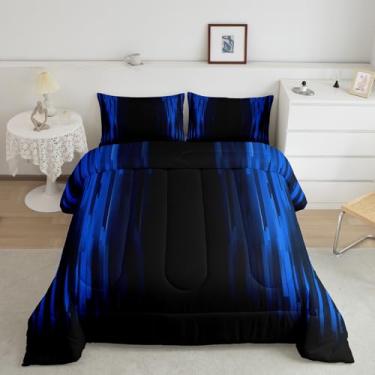 Imagem de Feelyou Conjunto de edredom com estampa de arte abstrata, ombré, azul, para decoração de quarto, moderno, conjunto de colcha com 2 fronhas, tamanho king