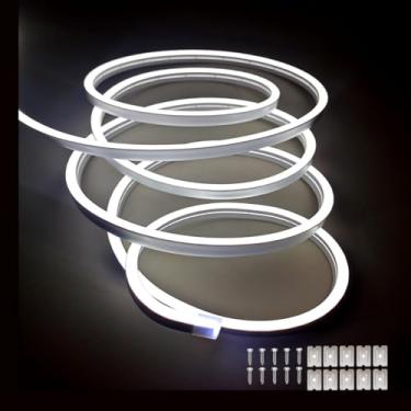 Imagem de Maxlaxer Fita de luz neon de LED branca, 5 m, 12 V, impermeável, para decoração interna e externa, quarto, cozinha, festa, retroiluminação de TV (adaptador de energia não incluído)