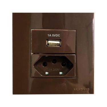 Imagem de Tomada 3 Pinos 10a + Carregador USB 1A Móvel Marmore Drywall Gesso Gra