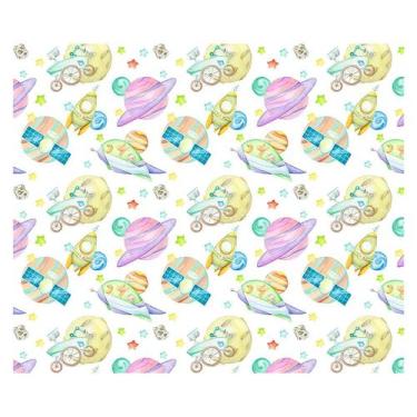 Imagem de Papel de Parede Adesivo Infantil Foguete Espaço Animais Quarto Menino 