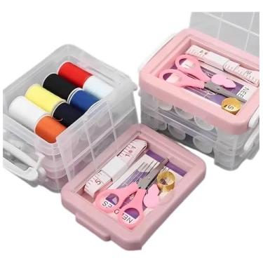 Imagem de Genérico Kit de Costura - Maleta Dupla com 1 Estojo, 16 Agulhas, Fita Métrica 1,5 M, 1 Tesoura, 1 Dedal, 1 Passa Linha, 16 Linhas