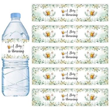 Imagem de Serencatcher 50 peças de etiquetas de garrafas de água para chá de bebê, cerveja verde e garrafa A Baby is Brewing adesivos autoadesivos para decoração de festa de revelação de gênero