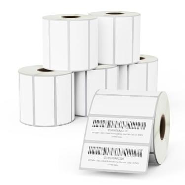 Imagem de BETCKEY - 2,5" x 1" (64 mm x 25 mm) Etiqueta removível de filme de código de barras multiuso - durável à prova d'água - compatível com impressora de etiquetas Zebra & Rollo [6 rolos, 8280 etiquetas]