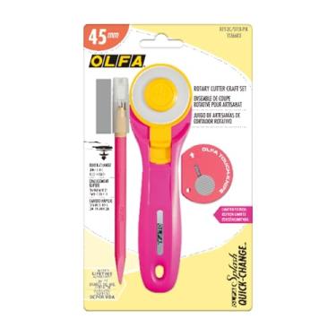 Imagem de OLFA Conjunto de artesanato de cortador rotativo - 45 mm RTY-2C/AK-5/TK-4/PIK Combo Pacote de troca rápida com arte e faca de toque, rosa