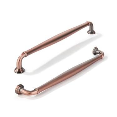 Imagem de khtumeware Pacote com 10 puxadores de armário de cobre antigo escovado de 8 polegadas (203 mm) puxadores de armário vintage ferragens sólidas para armário puxadores de gaveta puxador de cômoda