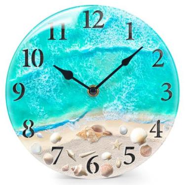 Imagem de Relógio de parede WISKALON Coastal Nautical Glass Seashell Design