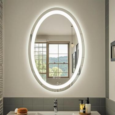 Imagem de Espelho de banheiro LED SMIROR oval 50x70cm Antiembaçante 3 cores