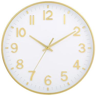 Imagem de Relógio de parede HZDHCLH branco e dourado de 30 cm operado por bateri