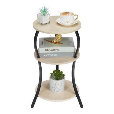 Imagem de Mesa lateral YEAKOO Vintage de carvalho redondo de 3 camadas para sala