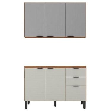 Imagem de Balcão para Pia 120cm com Armário Aéreo 3 Portas Firenze Amêndola Touc