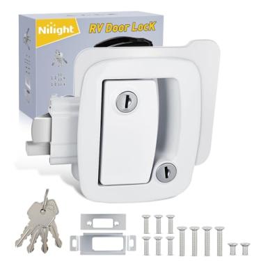 Imagem de Nilight Substituição de fechadura de porta para trailer, branca, com fechadura de pá, 100% liga de zinco, trinco de 4 teclas, kit de travamento de acampamento fechado para trailers, trailers de viagem