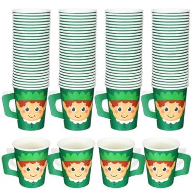 Imagem de Mumufy 100 peças de copos de Natal com alças 255 g Copos de papel descartáveis de café de Natal para chocolate quente, cacau e bebidas em massa suprimentos de bebidas para festas de fim de ano (elfo)