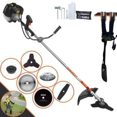 Imagem de Roçadeira Multifunções Terra GRH430 À Gasolina 2T 43cc 1,7HP 6.500rpm Com Carretel + Kit 4 Lâminas de Cortes + Escova de Aço Para Pavers e Calçadas