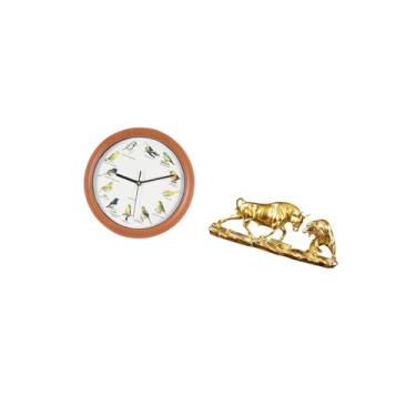 Imagem de IEUDNS Relógio de Parede com Pássaro Canoro E Estatueta de Touro, Arte Moderna, Escultura de Animal Chinesa, Relógios de Parede Decorativos para Decoração de