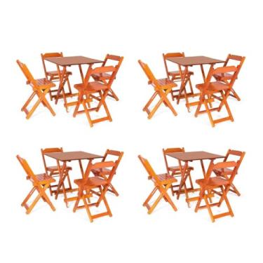 Imagem de Kit 4 Conjuntos Dobráveis 70x70 com 4 Cadeiras Dobráveis Mel - Móveis Britz