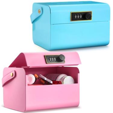 Imagem de Honeydak Caixa de medicamentos trancada, 2 unidades, caixa de armazenamento bloqueável com código de medicamentos para kits de primeiros socorros, lanches, itens pessoais, organização de escritório em