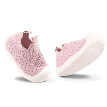 Imagem de Sapatos de caminhada para bebês, crianças, meninas, meninos, sola macia, respirável, de lona de algodão, leve, antiderrapante, seguro, sem cadarço, tênis casual, largo, sola de borracha, corrida ao ar