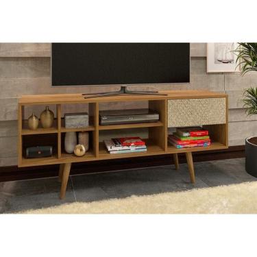 Imagem de Rack Bancada p/ TV até 50 Pol R1462 c/ 1 Gaveta e 7 Nichos 136cm Natural/Palha - Tecno Mobili