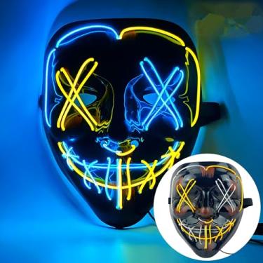 Imagem de SHANJIA Máscara de Halloween, máscara iluminada, crânio assustador com iluminação LED para festival de Halloween, cosplay, baile de máscaras, festa de carnaval (estilo 17)