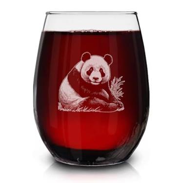 Imagem de Taça de vinho vintage sem haste gravada com urso panda - presente temático de vida selvagem - presentes de aniversário exclusivos para amigos e familiares - presente para amantes de urso panda - taça
